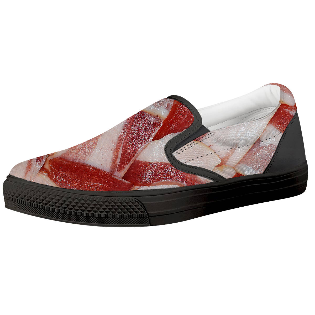Bacon Weaving Print Black Slip On Shoes-grizzshop