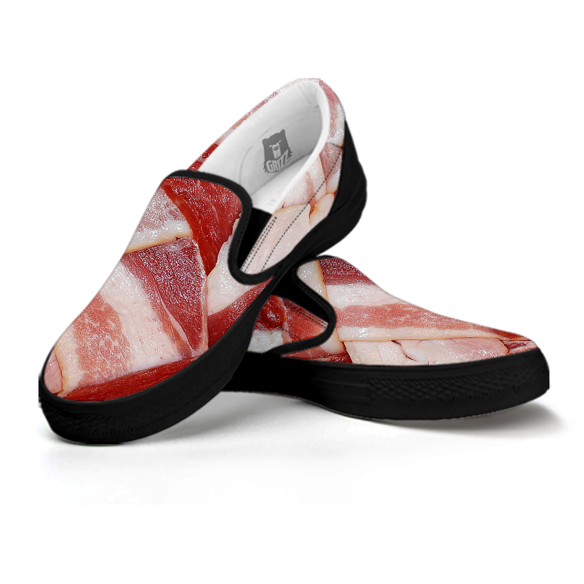 Bacon Weaving Print Black Slip On Shoes-grizzshop