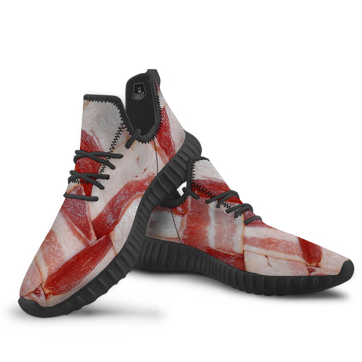 Bacon Weaving Print Black Walking Shoes-grizzshop