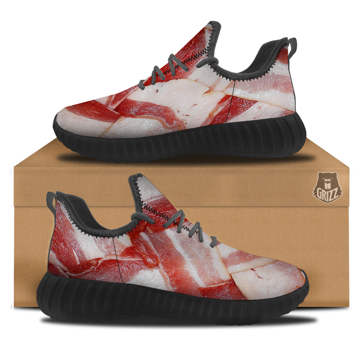 Bacon Weaving Print Black Walking Shoes-grizzshop