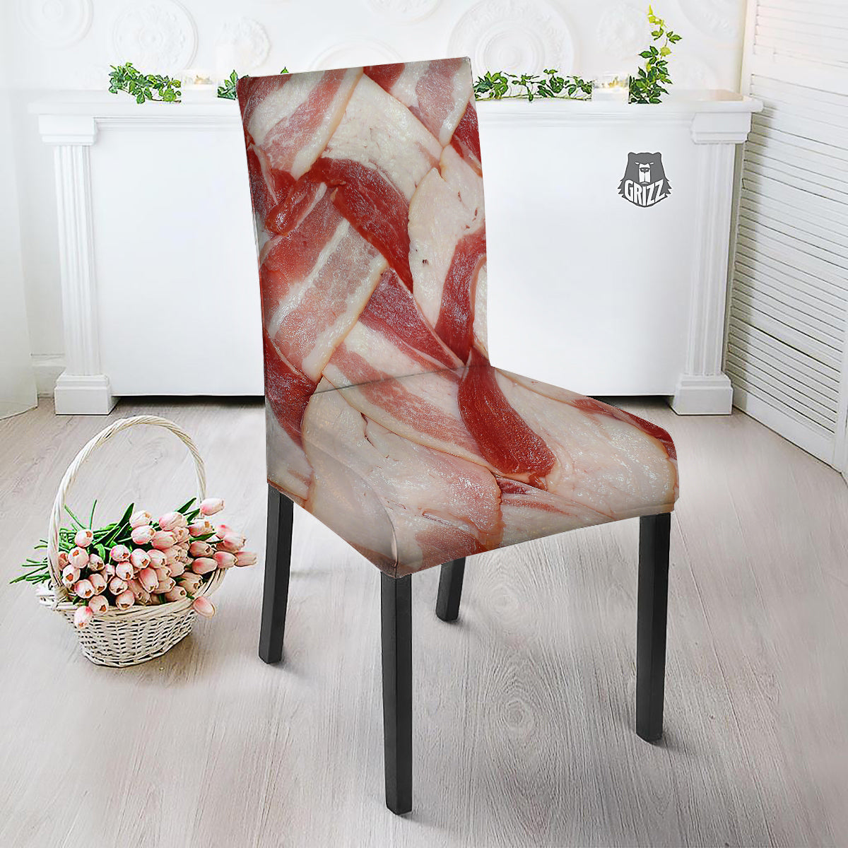 Bacon Weaving Print Dining Chair Slipcover-grizzshop