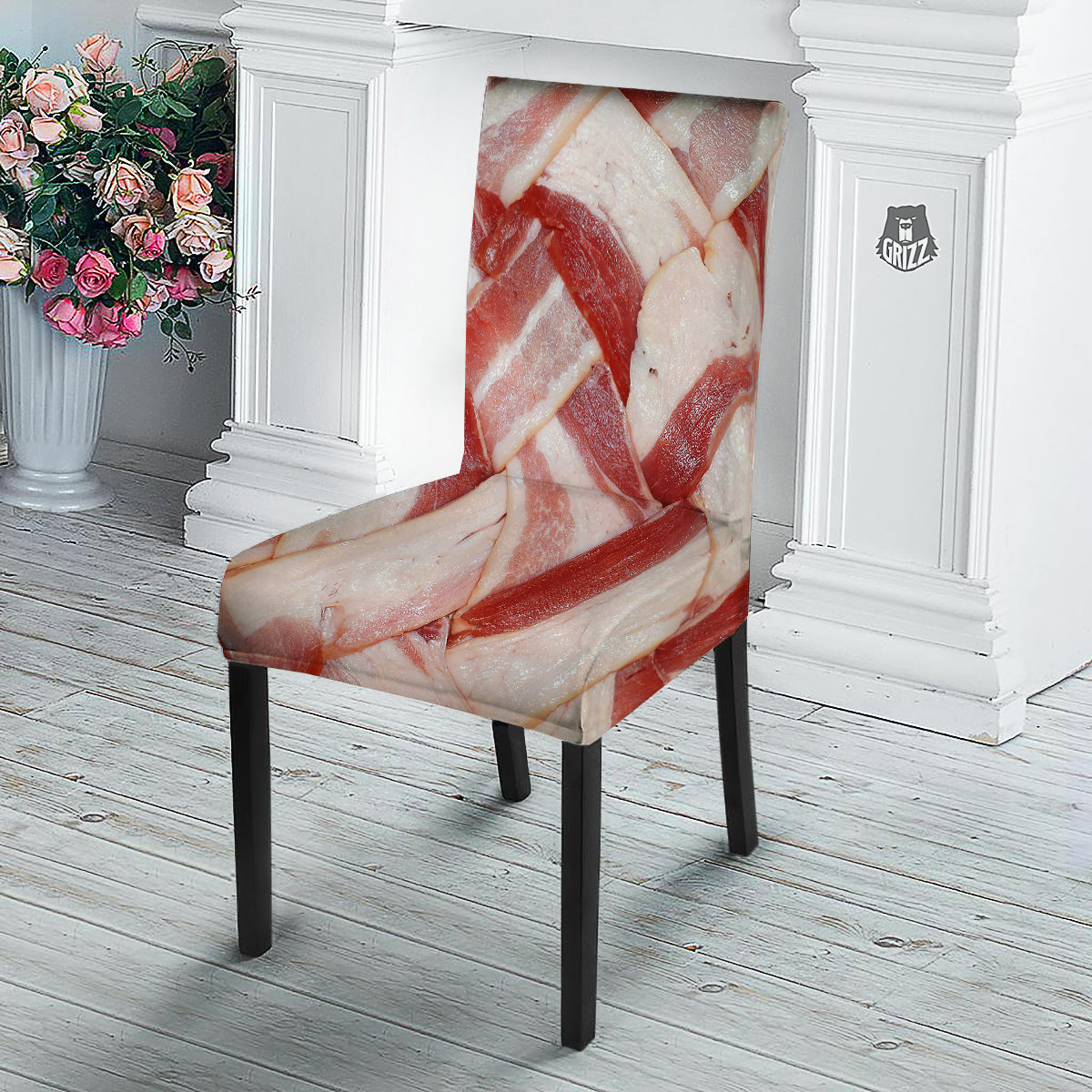 Bacon Weaving Print Dining Chair Slipcover-grizzshop