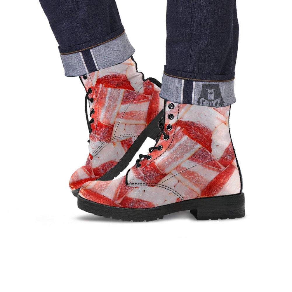 Bacon Weaving Print Leather Boots-grizzshop