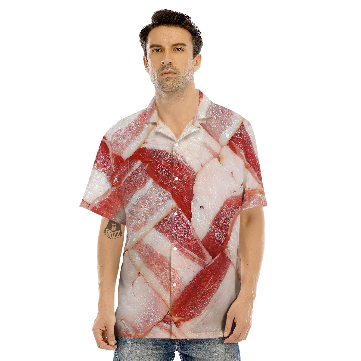 Bacon Weaving Print Men's Hawaiian Shirt-grizzshop