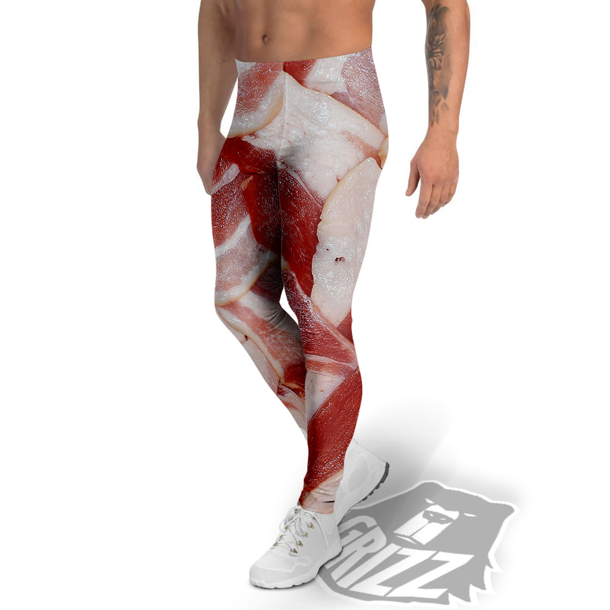 Bacon Weaving Print Men's Leggings-grizzshop