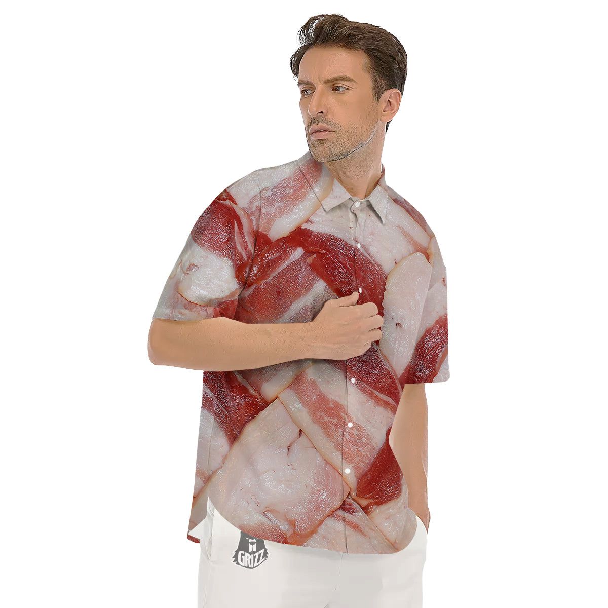 Bacon Weaving Print Men's Short Sleeve Shirts-grizzshop