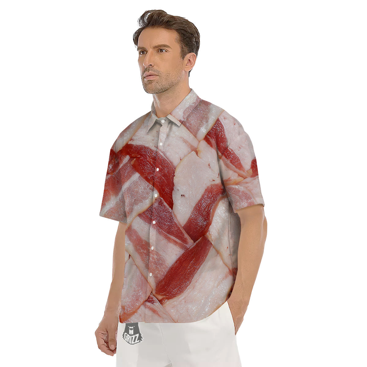 Bacon Weaving Print Men's Short Sleeve Shirts-grizzshop