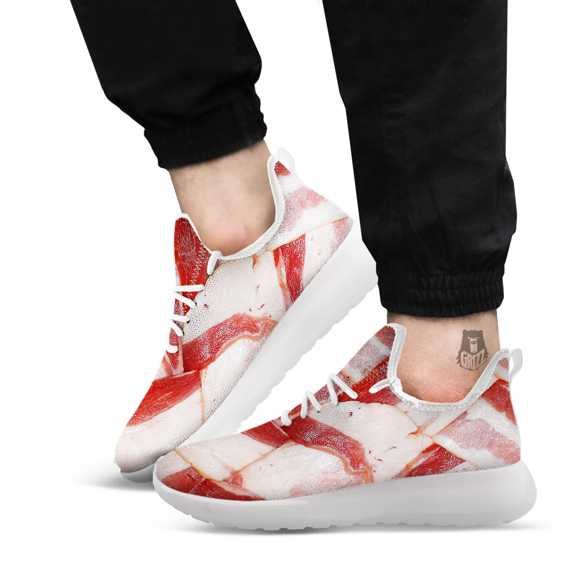 Bacon Weaving Print White Athletic Shoes-grizzshop