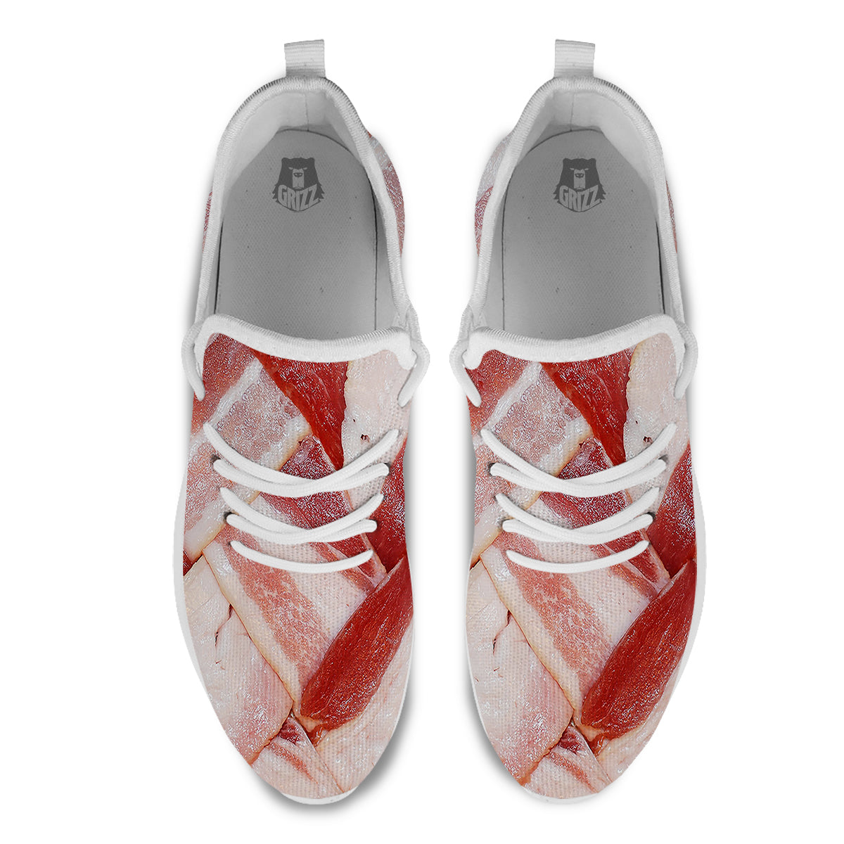 Bacon Weaving Print White Athletic Shoes-grizzshop