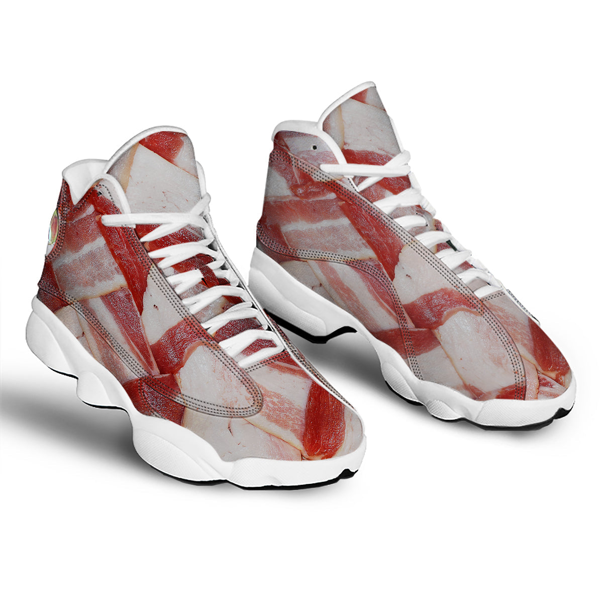 Bacon Weaving Print White Basketball Shoes-grizzshop