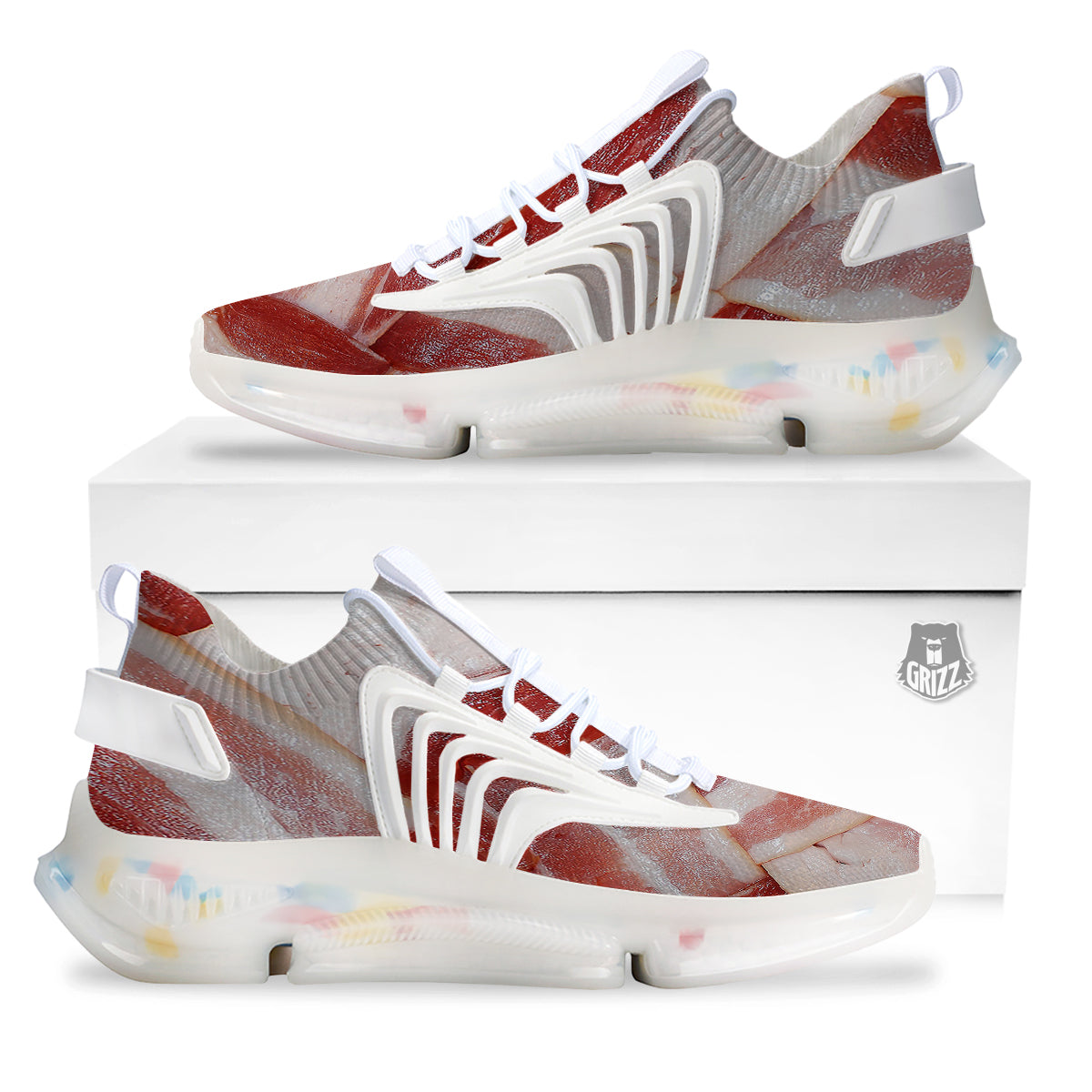 Bacon Weaving Print White Gym Shoes-grizzshop