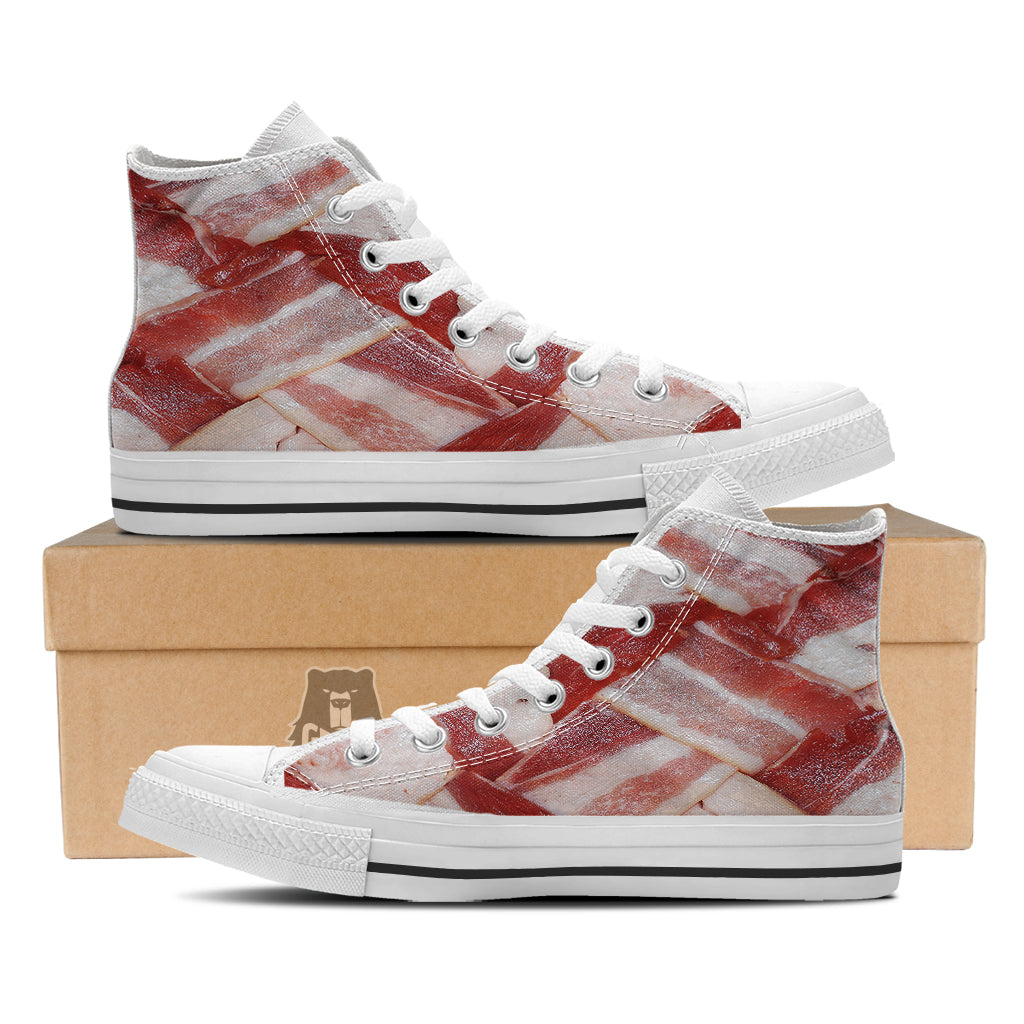 Bacon Weaving Print White High Top Shoes-grizzshop