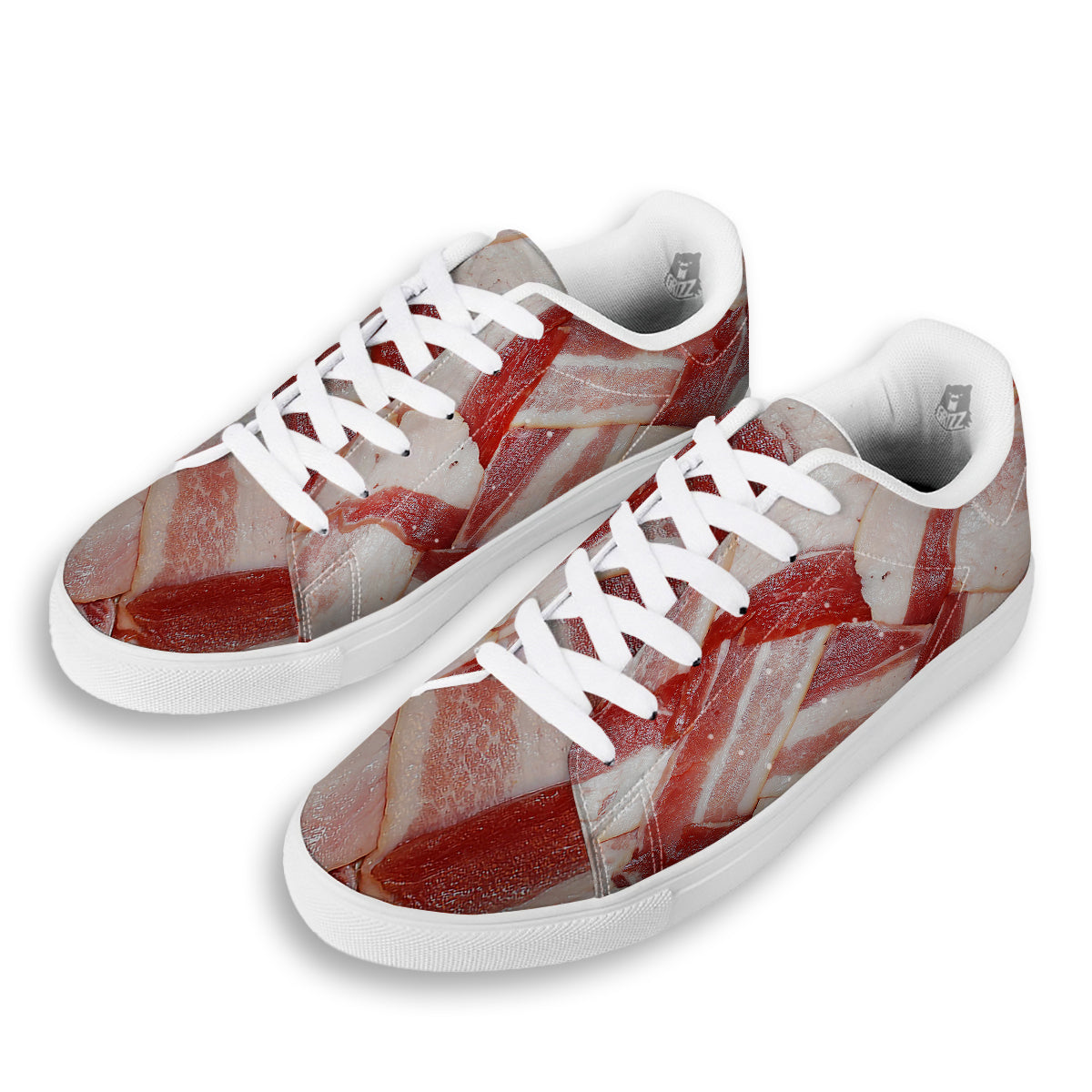 Bacon Weaving Print White Low Top Sneakers-grizzshop