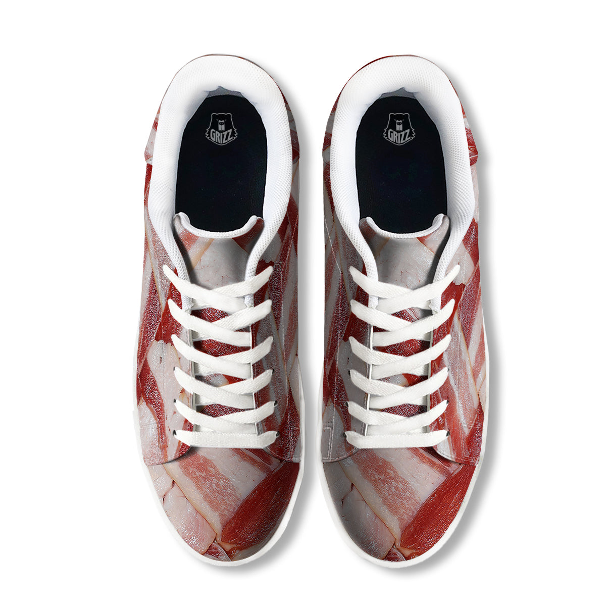 Bacon Weaving Print White Low Top Sneakers-grizzshop