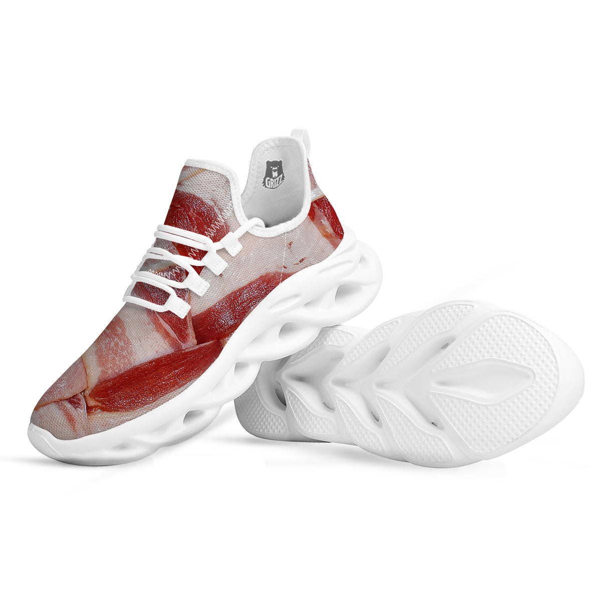 Bacon Weaving Print White Running Shoes-grizzshop