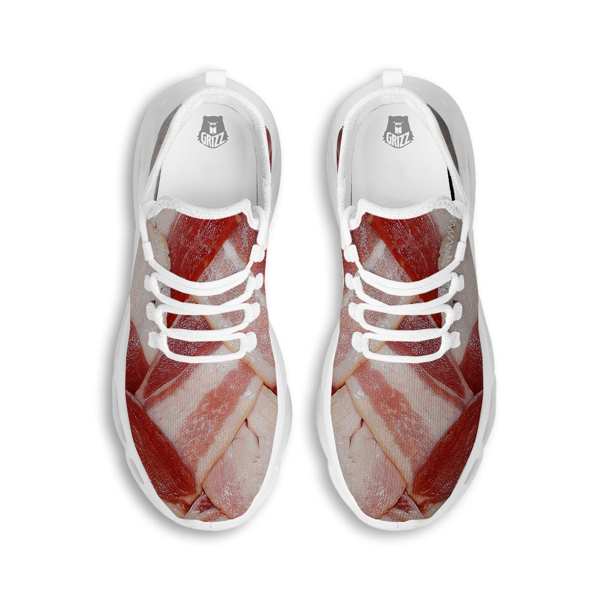Bacon Weaving Print White Running Shoes-grizzshop