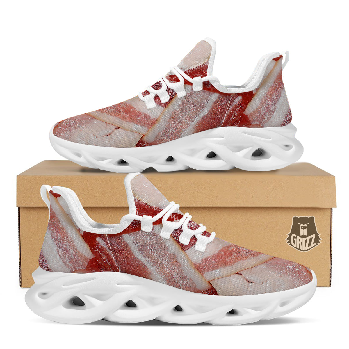 Bacon Weaving Print White Running Shoes-grizzshop