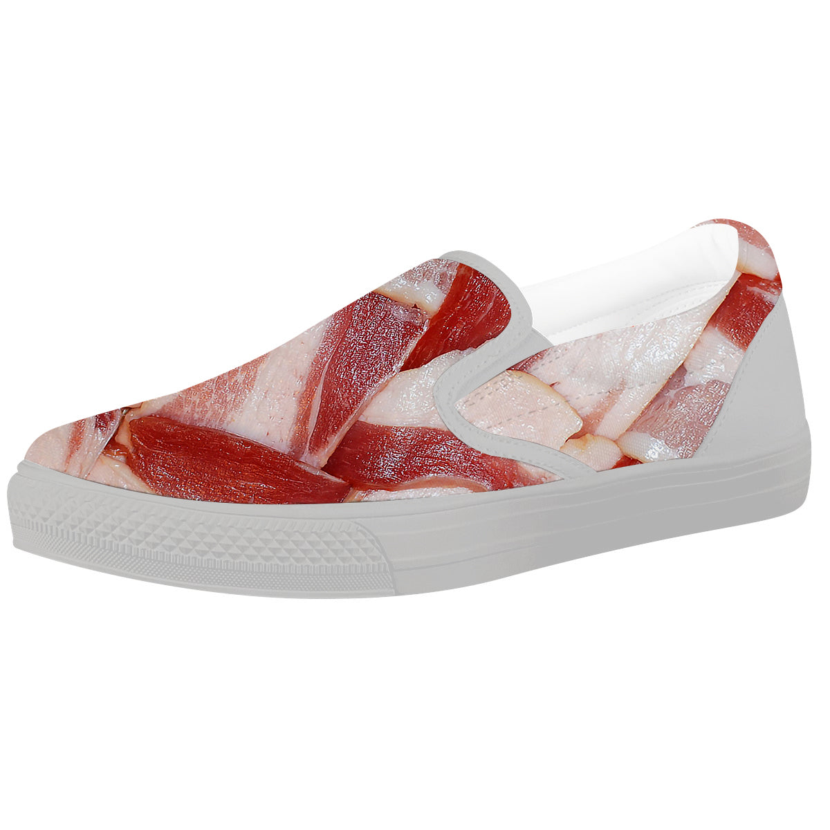Bacon Weaving Print White Slip On Shoes-grizzshop