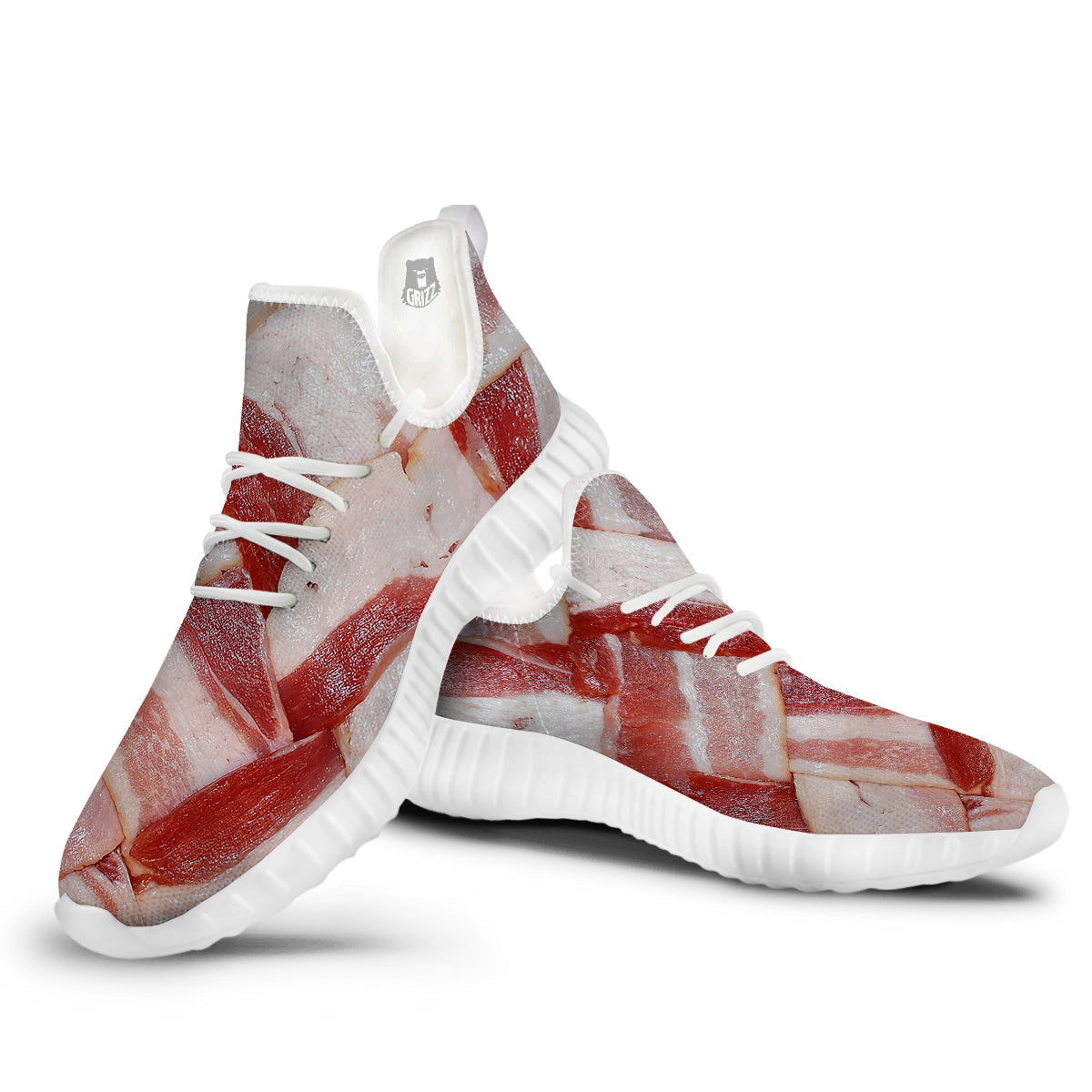 Bacon Weaving Print White Walking Shoes-grizzshop