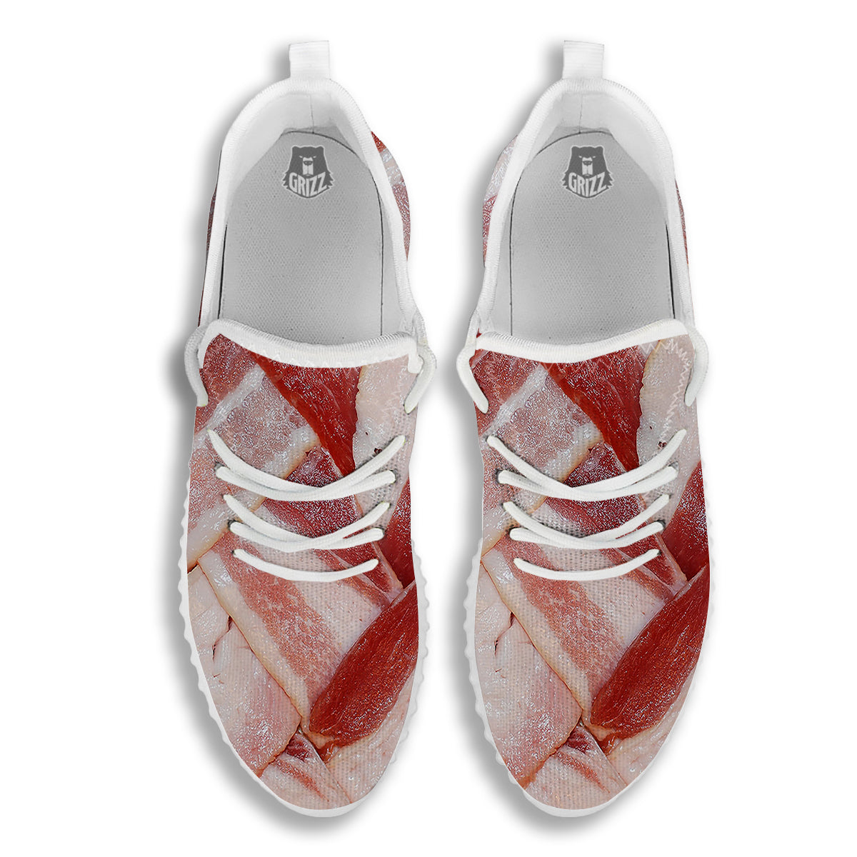 Bacon Weaving Print White Walking Shoes-grizzshop