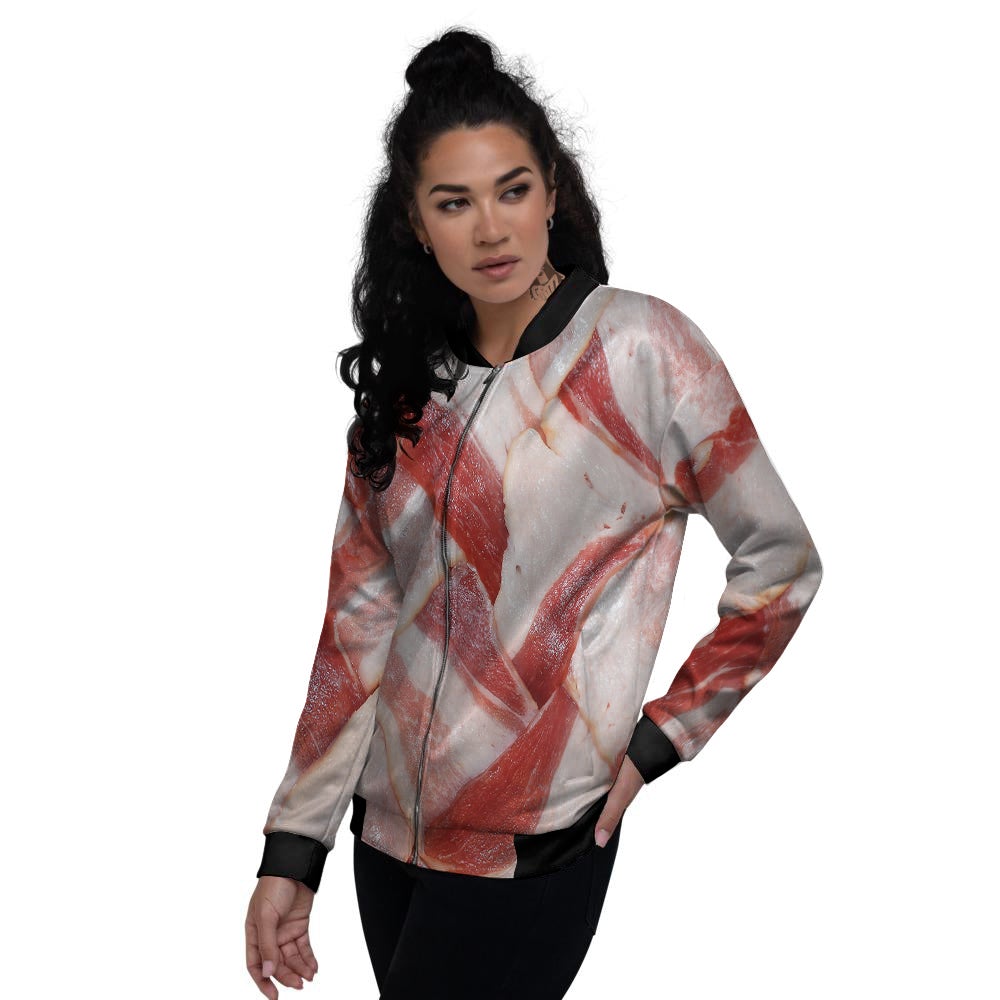 Bacon Weaving Print Women's Bomber Jacket-grizzshop