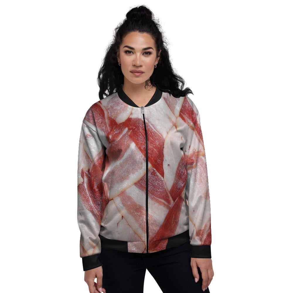 Bacon Weaving Print Women's Bomber Jacket-grizzshop
