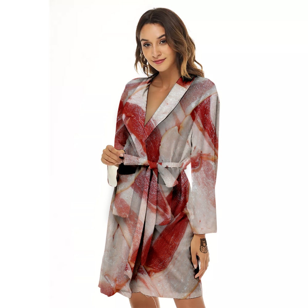Bacon Weaving Print Women's Robe-grizzshop