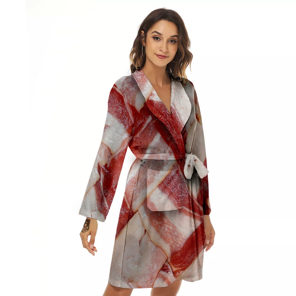Bacon Weaving Print Women's Robe-grizzshop