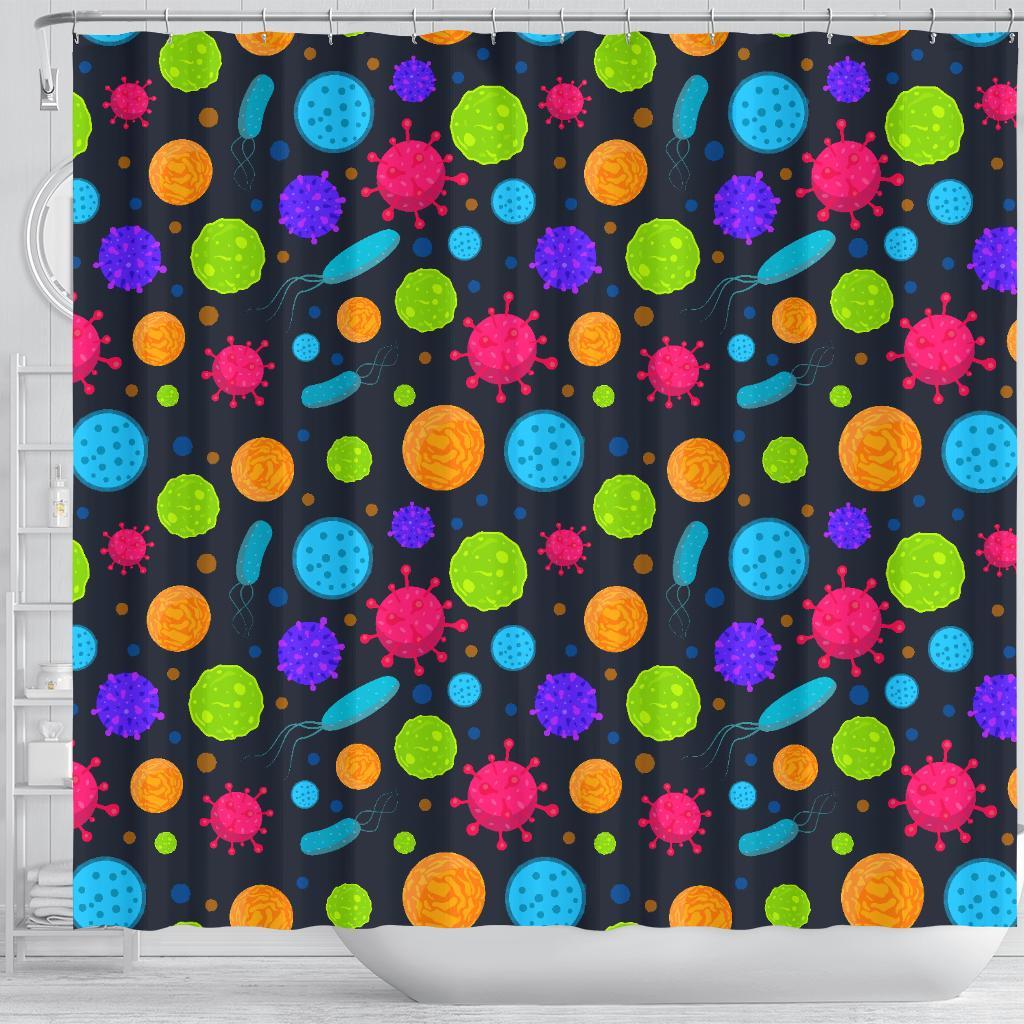 Bacteria Virus Pattern Print Bathroom Shower Curtain-grizzshop