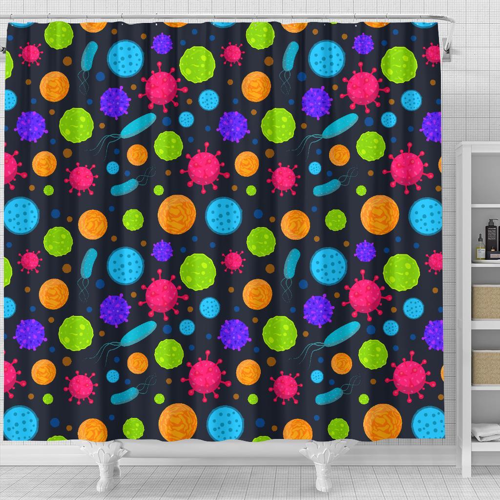 Bacteria Virus Pattern Print Bathroom Shower Curtain-grizzshop