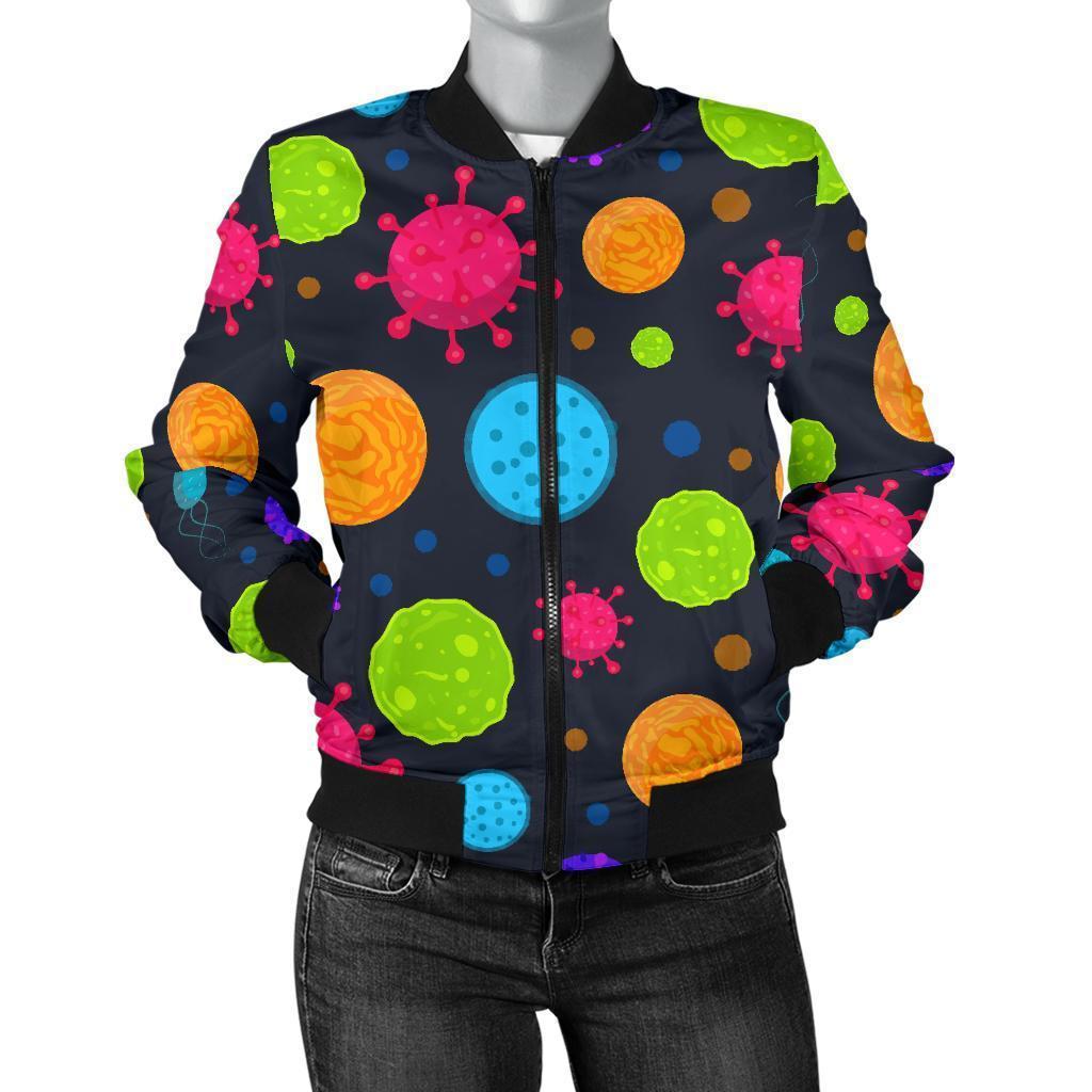 Bacteria Virus Pattern Print Women Casual Bomber Jacket-grizzshop
