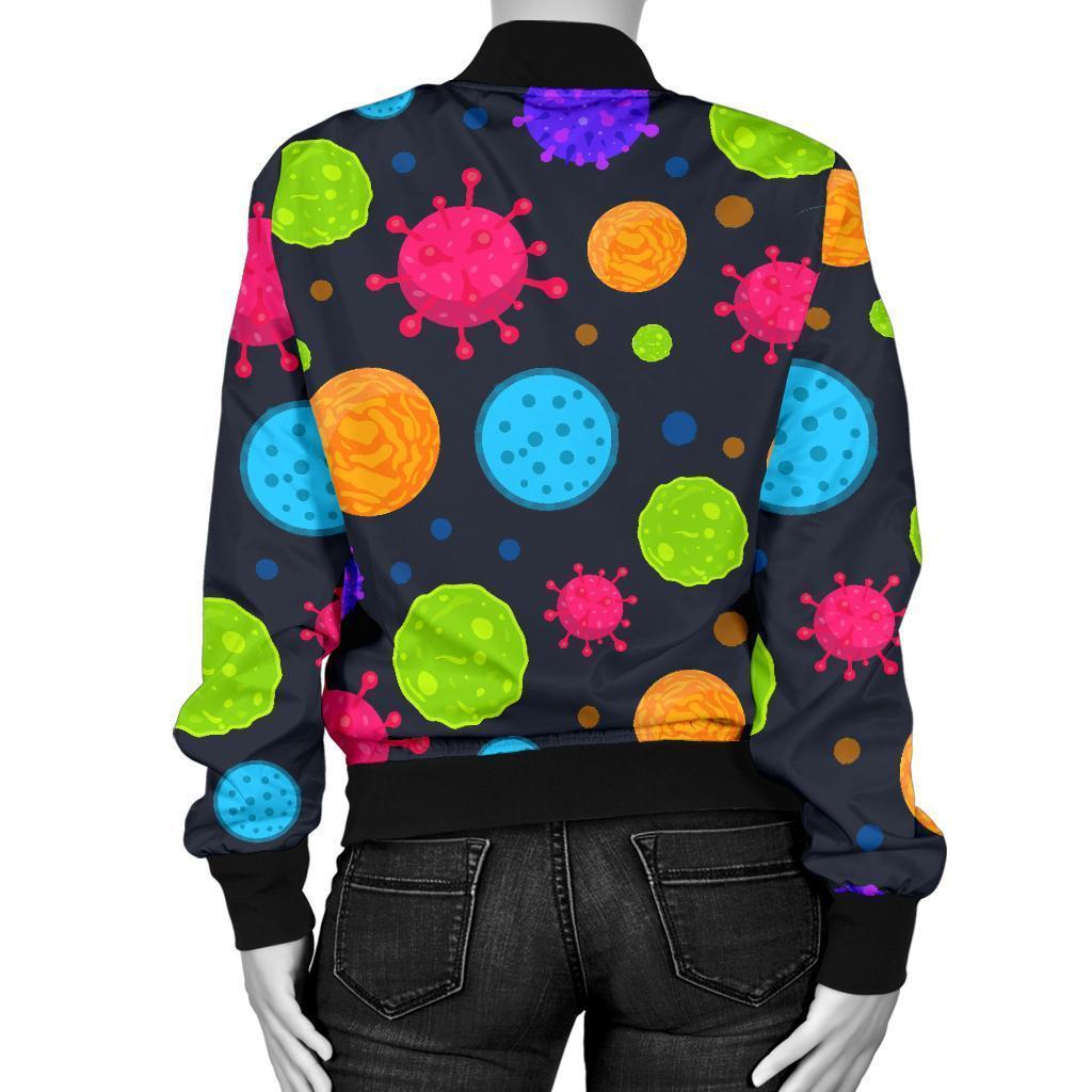 Bacteria Virus Pattern Print Women Casual Bomber Jacket-grizzshop