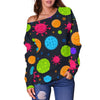 Bacteria Virus Pattern Print Women Off Shoulder Sweatshirt-grizzshop