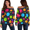 Bacteria Virus Pattern Print Women Off Shoulder Sweatshirt-grizzshop