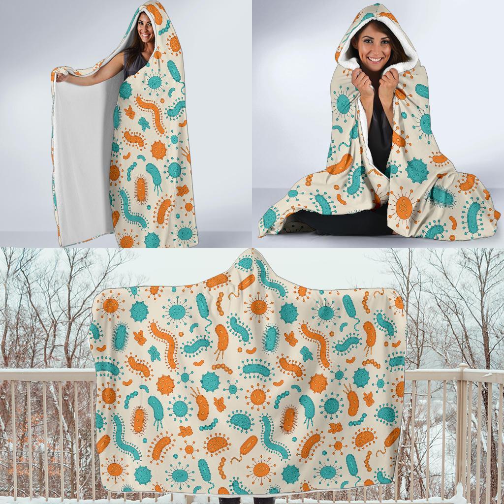 Bacteria Virus Print Pattern Hooded Blanket-grizzshop