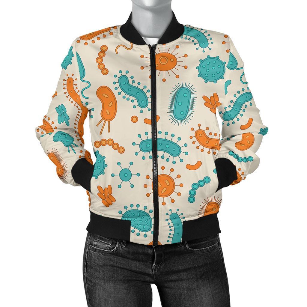 Bacteria Virus Print Pattern Women Casual Bomber Jacket-grizzshop