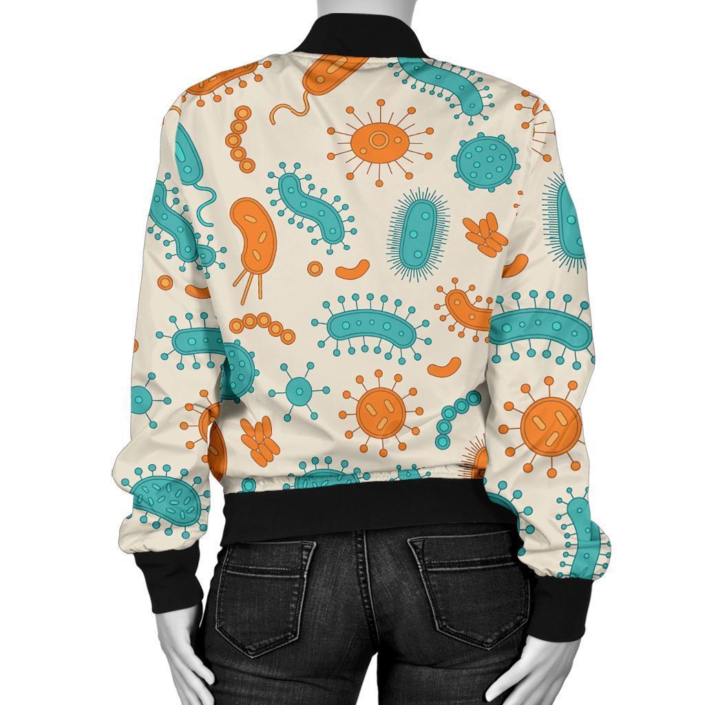 Bacteria Virus Print Pattern Women Casual Bomber Jacket-grizzshop