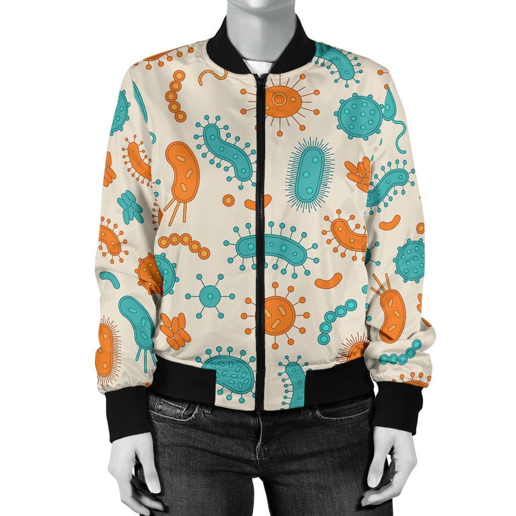 Bacteria Virus Print Pattern Women Casual Bomber Jacket-grizzshop