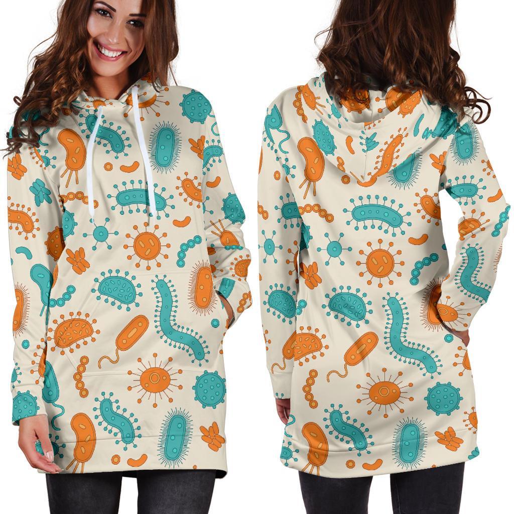 Bacteria Virus Print Pattern Women Hoodie Dress-grizzshop