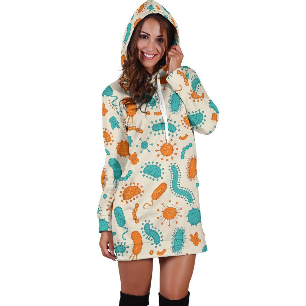 Bacteria Virus Print Pattern Women Hoodie Dress-grizzshop