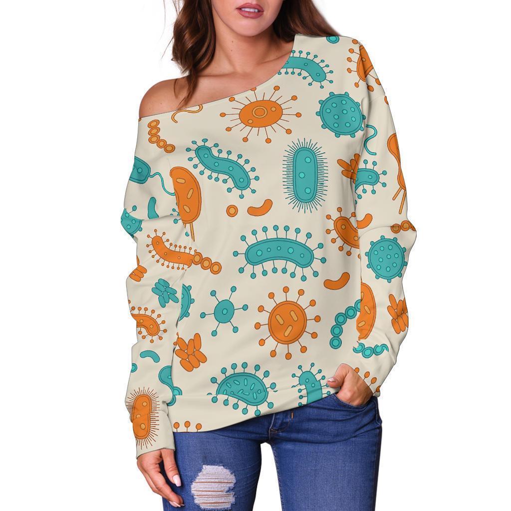 Bacteria Virus Print Pattern Women Off Shoulder Sweatshirt-grizzshop