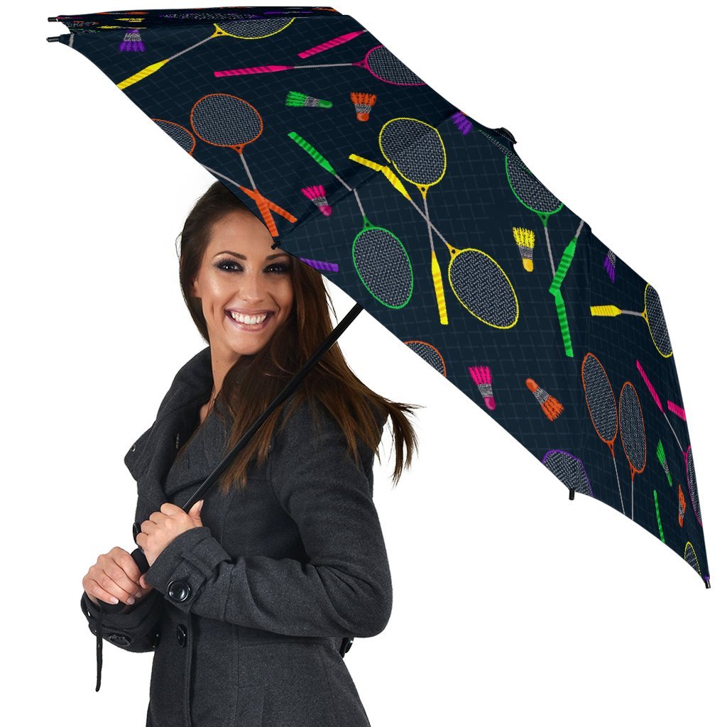 Badminton Colorful Pattern Print Automatic Foldable Umbrella-grizzshop