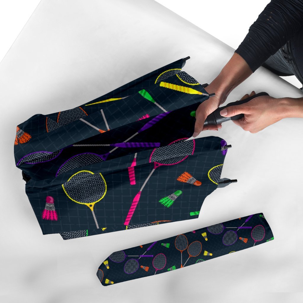 Badminton Colorful Pattern Print Automatic Foldable Umbrella-grizzshop