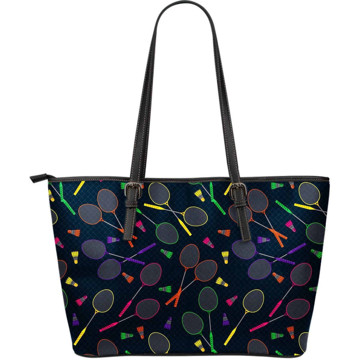 Badminton Colorful Pattern Print Leather Tote Bag-grizzshop