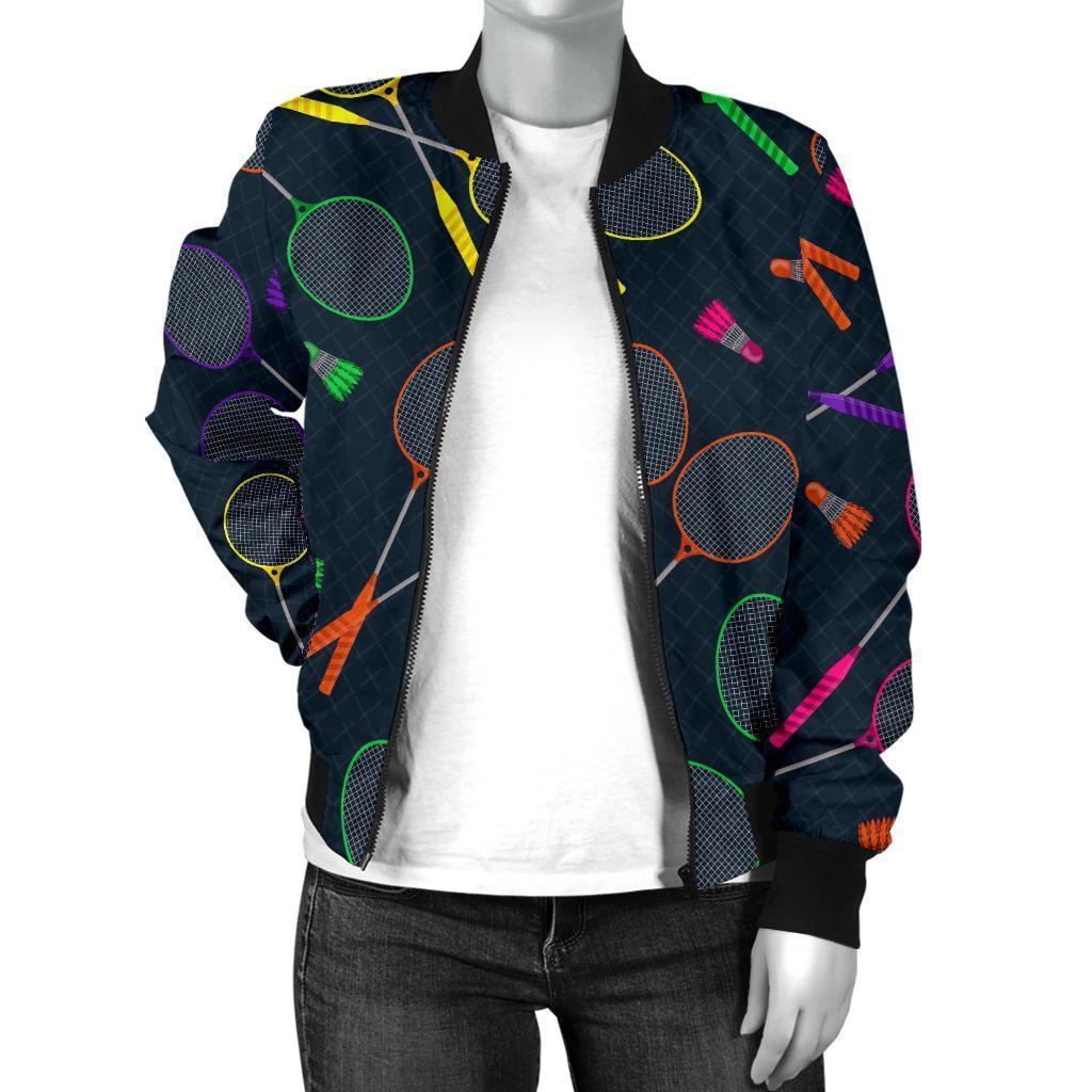 Badminton Colorful Pattern Print Women Casual Bomber Jacket-grizzshop