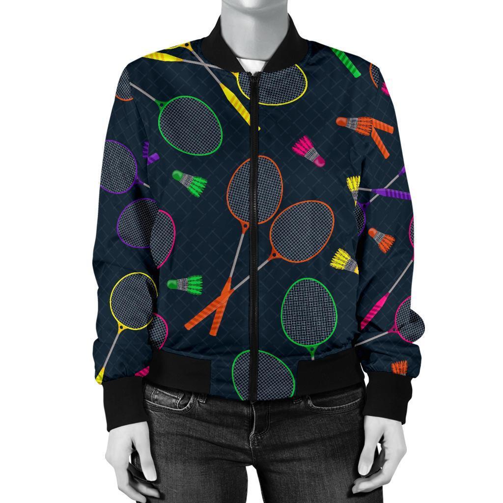 Badminton Colorful Pattern Print Women Casual Bomber Jacket-grizzshop