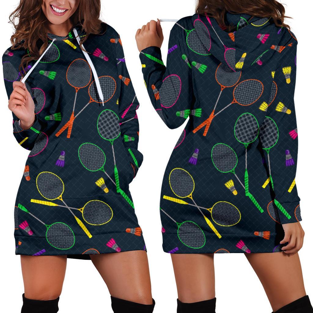 Badminton Colorful Pattern Print Women Hoodie Dress-grizzshop