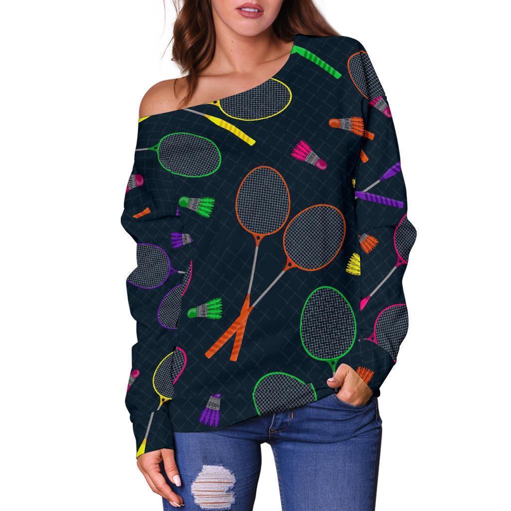 Badminton Colorful Pattern Print Women Off Shoulder Sweatshirt-grizzshop