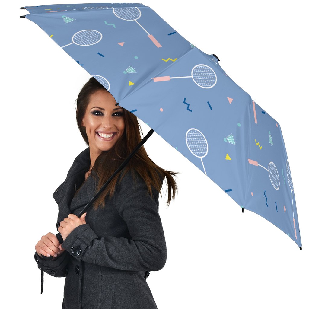 Badminton Cute Print Pattern Automatic Foldable Umbrella-grizzshop