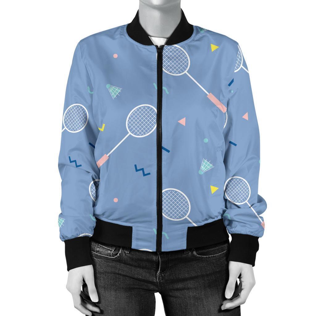 Badminton Cute Print Pattern Women Casual Bomber Jacket-grizzshop